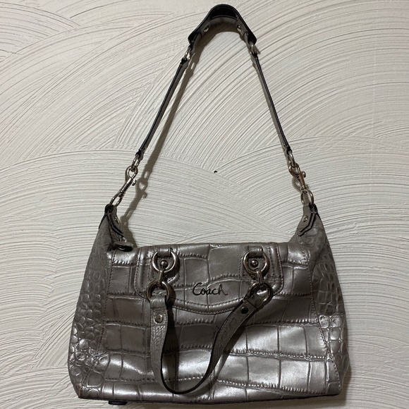 Coach Handbags - COACH silver bag purse waterproof leather embossed shoulder bag women’s pink